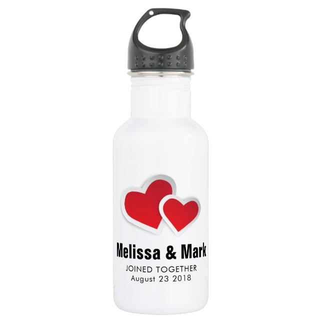 2 Red Paper Hearts on Icy Blue Marble Wedding 532 Ml Water Bottle (Front)