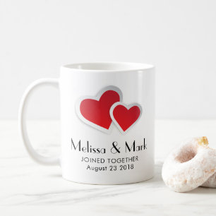 2 Red Paper Hearts on Icy Blue Marble Wedding Coffee Mug