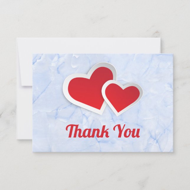 2 Red Paper Hearts with White Border Thank You (Front)