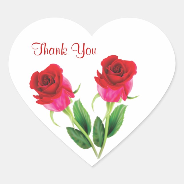 2 red roses Wedding Thank you Sticker (Front)