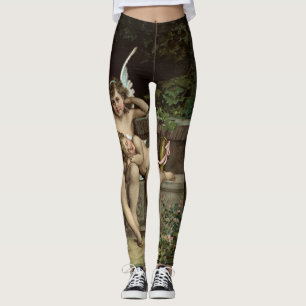 2 retro cupids sitting leggings