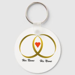 2 rings & heart, Her Name, His Name Key Ring