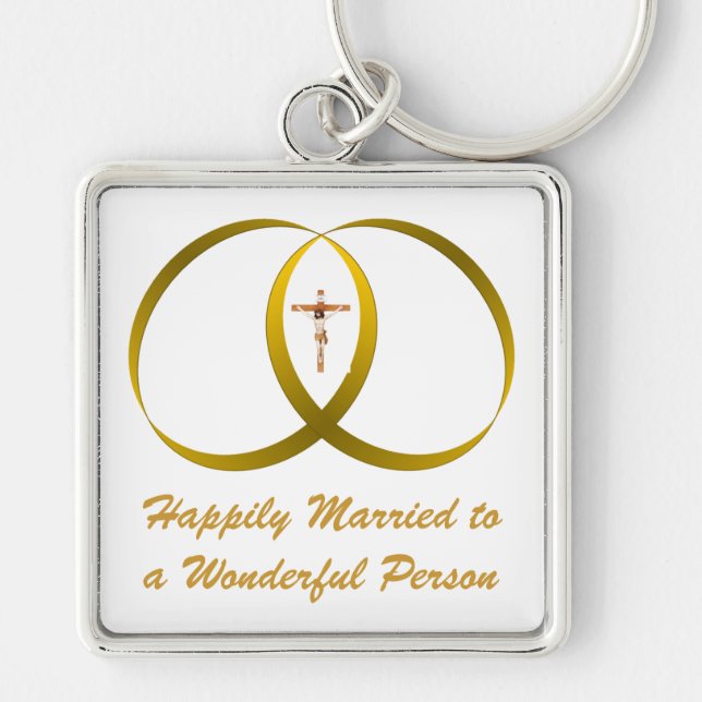 2 rings & JESUS, Happily Married Key Ring (Front)