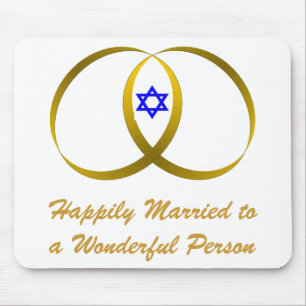2 rings & STAR of DAVID, Happily Married... Mouse Mat