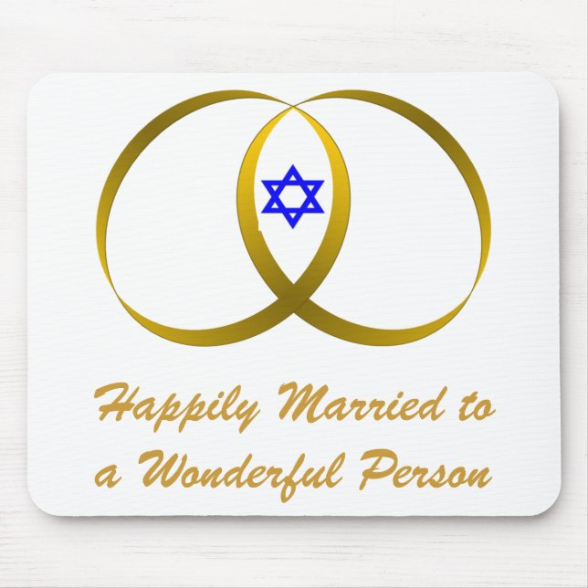 2 rings & STAR of DAVID, Happily Married... Mouse Mat (Front)