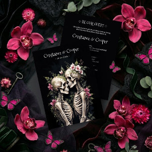 2 Romantic Gothic Human Skeletons Embracing TLW26 Invitation