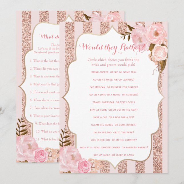 2 Rose Gold and Pink Bridal Shower Games Invitation (Front/Back)