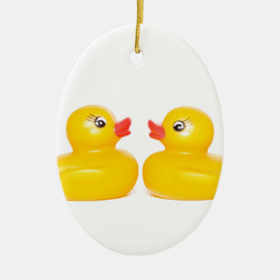 2 rubber ducks in love ceramic tree decoration