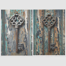 2 rusty Keys Patina Tissue Paper