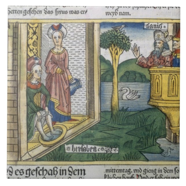 2 Samuel 11 1-5 David sees Bathsheba bathing, from Tile (Front)