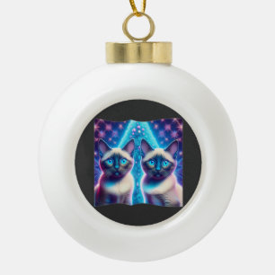 2 Siamese Kittens Posing In With Christmas Tree Ceramic Ball Christmas Ornament
