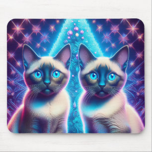 2 Siamese Kittens Posing In With Christmas Tree Mouse Mat