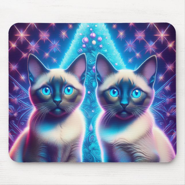 2 Siamese Kittens Posing In With Christmas Tree Mouse Mat (Front)