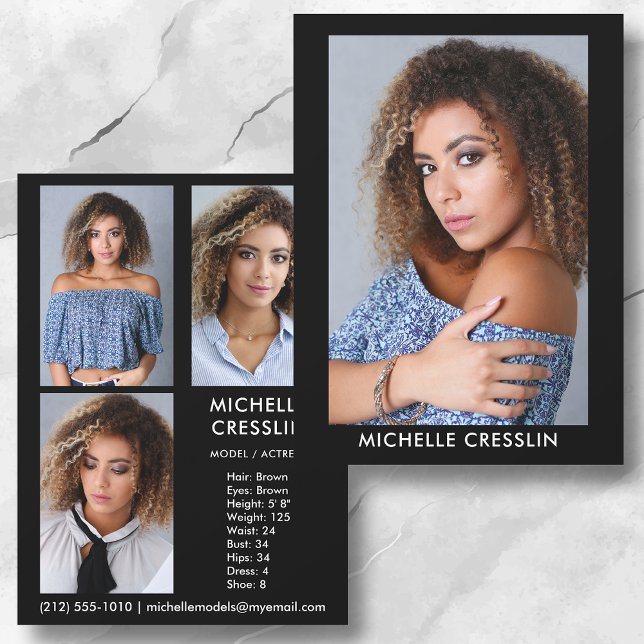 2 sided 4 Photo Model Actor Comp Zed Card 5.5x7.5 (Available in high quality print or digital download for quick messaging, email or self printing.)