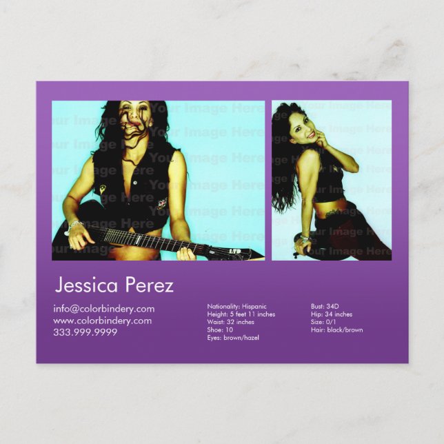 2-Sided Actor & Model 2 Shot Violet Headshot Comp Postcard (Front)