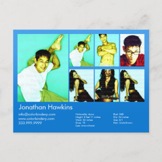 2-Sided Actor & Model Blue Headshot Comp Postcard