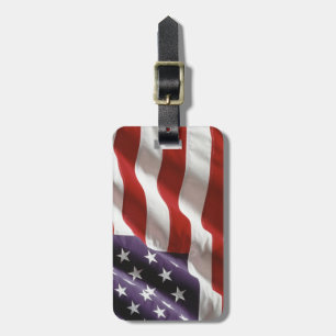 2-sided, American Flag with Personalised Name Luggage Tag