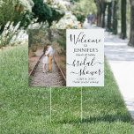 2 Sided Any Theme Bridal Shower Photo Welcome Yard Garden Sign<br><div class="desc">Welcome guests to a stylish bridal shower celebration with an elegant custom photo outdoor lawn sign. Pictures and all text are simple to personalize, and can be different or the same on front and back. The "brunch & bubbly" party theme can easily be deleted or changed to another idea such...</div>