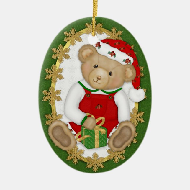 2 Sided - Beary Merry Teddy Bear Ornament (Front)