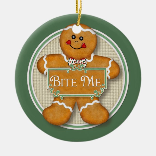 2 Sided - Bite Me Gingerbread Man Ornament (Front)