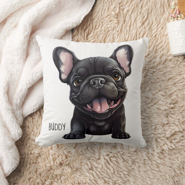 2 sided, custom colour & text, Frenchie puppy Cushion (Blanket)