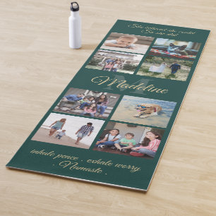 2 Sided Custom Mantra Green & Gold Monogram Photo Yoga Mat