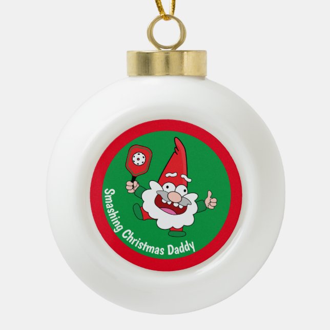 🎅🤶2 sided customisable  Christmas pickleball Ceramic Ball Christmas Ornament (Front)