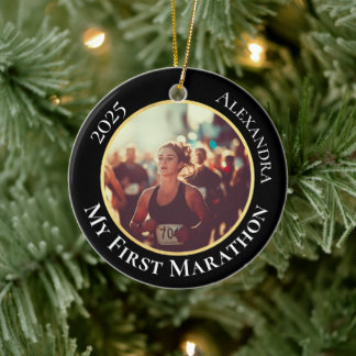 2-Sided Customizable Photo Sports Marathon Running Ceramic Tree Decoration