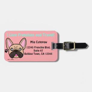 2-sided Cute I Love Frenchies and Travel Kawaii Luggage Tag