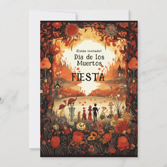 💀🎉 2 sided  Día de Muertos Party Invitation (Front)
