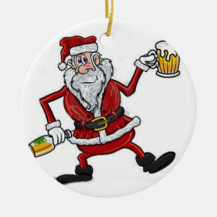 "2 SIDED DRUNK SANTA AND CHRISMTAS TREE ON OTHER CERAMIC TREE DECORATION