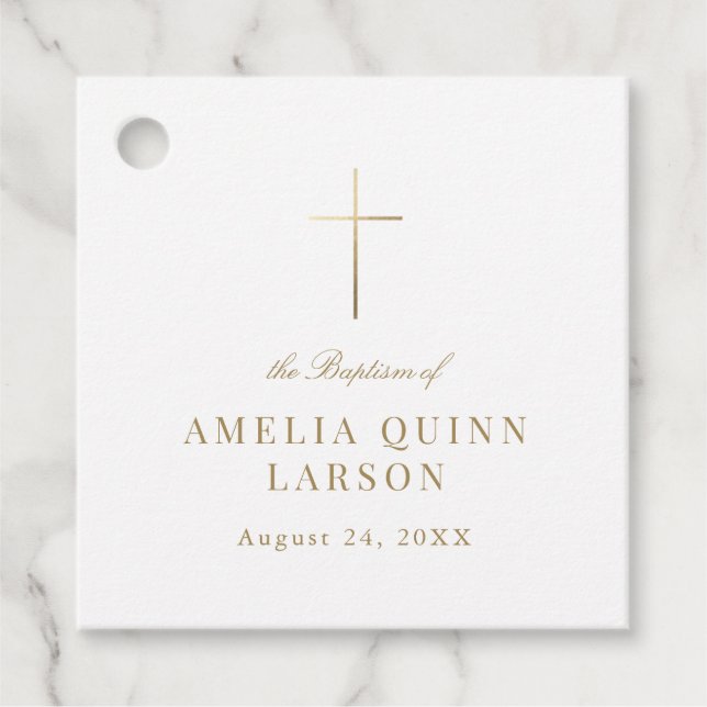 2 Sided Elegant Gold Cross Baptism Christening Favour Tags (Front)