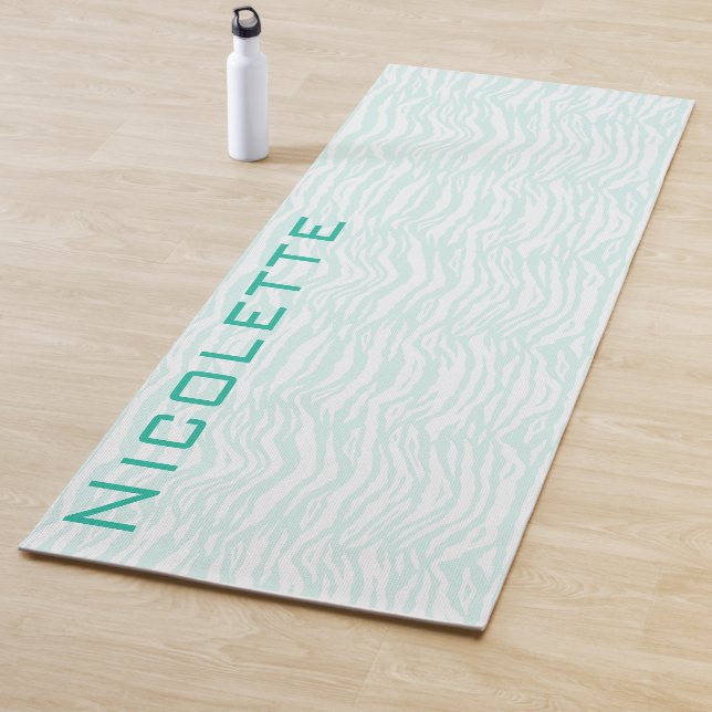 2 Sided Exotic Green Zebra Stripes and Green Fern  Yoga Mat (In Situ)