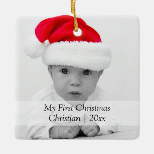 2 Sided First Christmas Black Text Personalised Ceramic Ornament