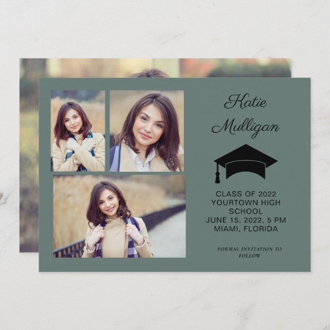 2 Sided Green 4 Photo Graduation Save Date 2022 (Front/Back)