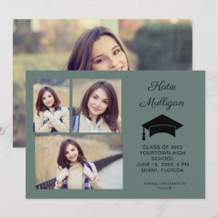 2 Sided Green 4 Photo Graduation Save Date 2022