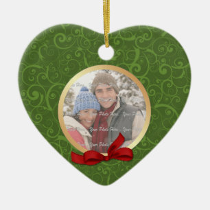 2 Sided - Green Swirl Holiday Photo Ornament
