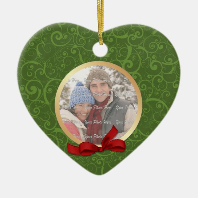 2 Sided - Green Swirl Holiday Photo Ornament (Front)