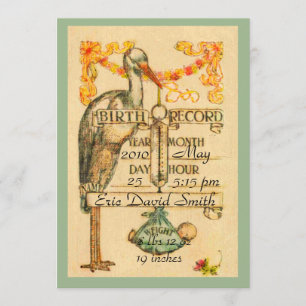 2 Sided Green Vintage Style Birth Announcement
