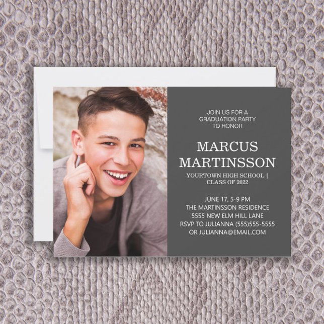 2-Sided Grey Graduation Party 3 Photo Invitation (Creator Uploaded)