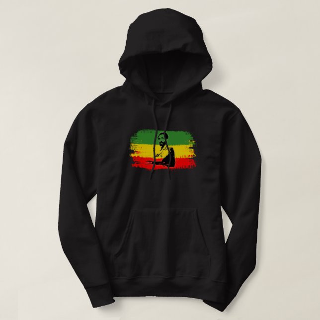 2-Sided Haile Selassie DARK T-shirt Hoodie (Design Front)