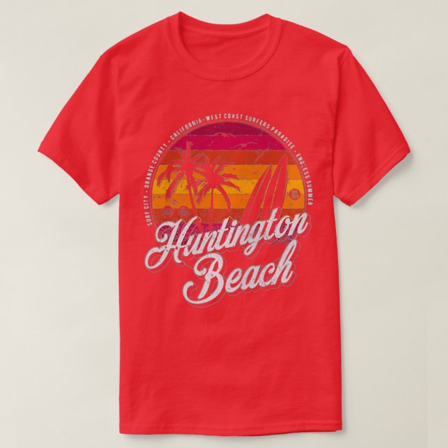 2 Sided Huntington Beach Surf City California Vint T-Shirt (Design Front)