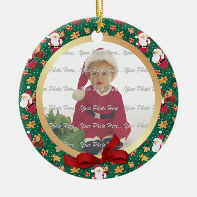 2 Sided - Ist Christmas Santa Baby Photo Ceramic Tree Decoration (Front)
