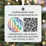 2 Sided Logo & QR Code Business Promotional Square Metal Tree Decoration<br><div class="desc">FOR INSTRUCTIONS TO CHANGE BACKGROUND / TEXT COLORS OR TRANSPARENCY OF LOGO, SEE END OF THIS DESCRIPTION. Promote your business to potential customers with a custom logo and QR code square Christmas ornament. This template is simple to personalize and can be different or the same on front and back. The...</div>