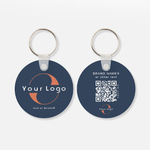 2 sided Logo & QR Code on Blue Company Business Key Ring