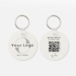 2 sided Logo QR Code on Off white Company Business Key Ring<br><div class="desc">Personalized light and waterproof Logo Keychains with a simple minimal design. Add your URL to create QR Code,  logo and text.</div>