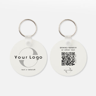 2 sided Logo QR Code on Off white Company Business Key Ring