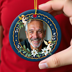 2 sided Memorial Christmas Cherub's Embrace Ceramic Tree Decoration