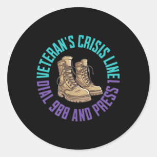 (2 Sided) Military Veteran Suicide Awareness Crisi Classic Round Sticker