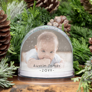 2 Sided Modern Photo & Black Text Overlay Keepsake Snowglobe